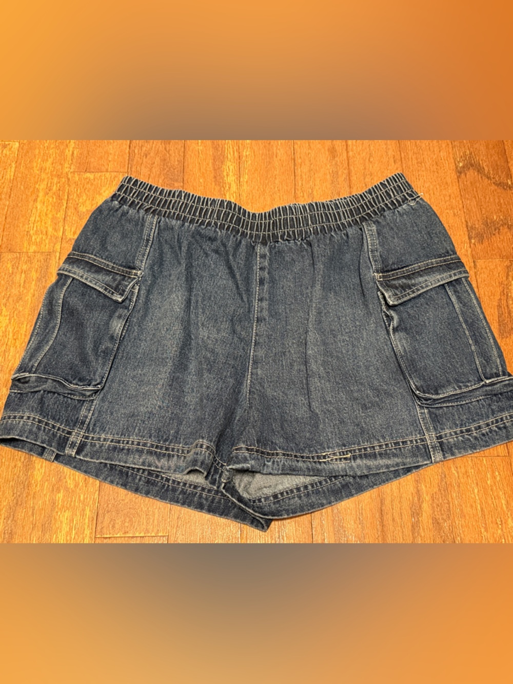 Forever 21 Dark Blue Denim Cargo Shorts with Elastic Waist